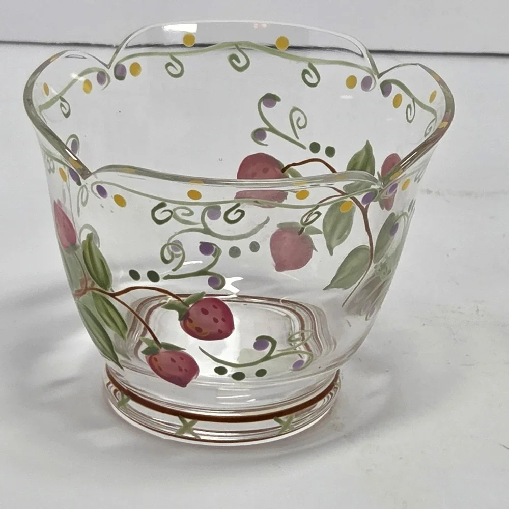 PartyLite Summer Strawberries Glass Votive Candle Holders Set of 2 Vintage 90s